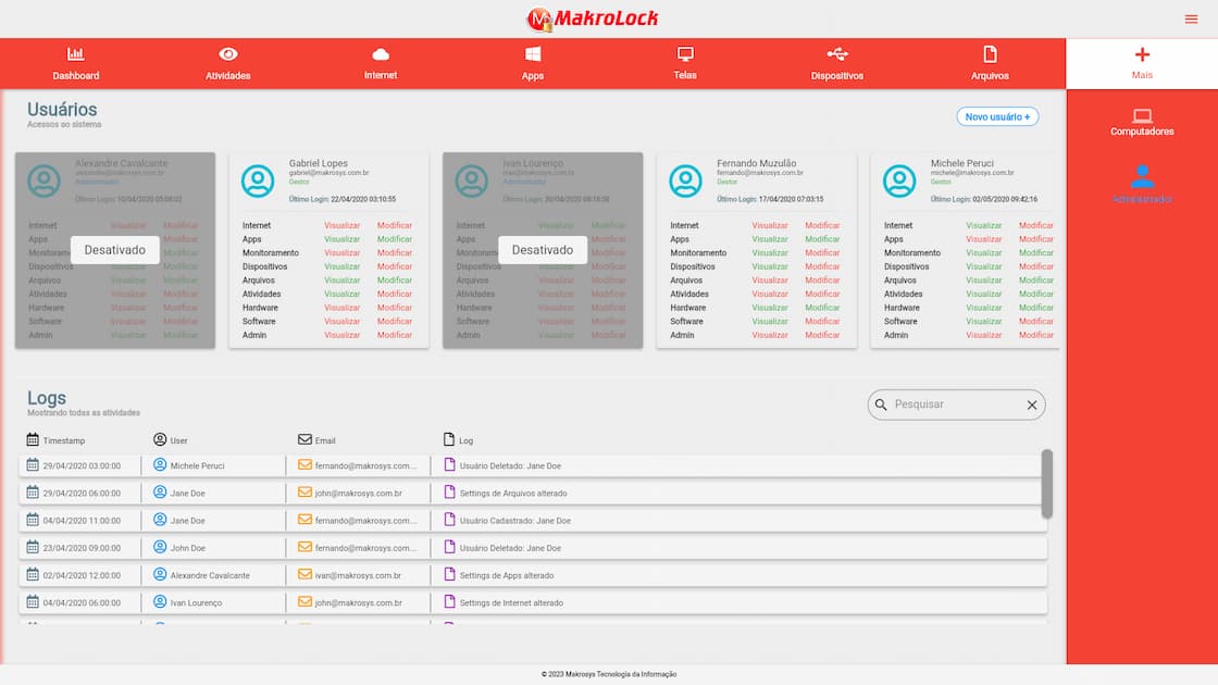 Imagem do menu gerenciamento multi-usuários